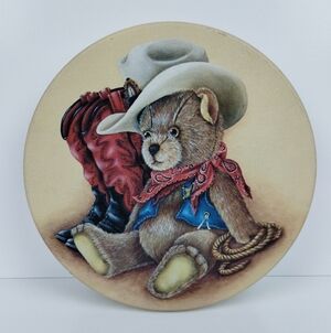 Cowboy Teddy Bear Decorative Tin Storage Box